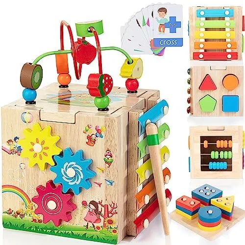 HELLOWOOD 17 for 1 Wooden Busy Board for Kids, Montessori Toys for 2 3 4  Years Old, Eduacational Activity Sensory Board, Multifunctinal Learning  Toys