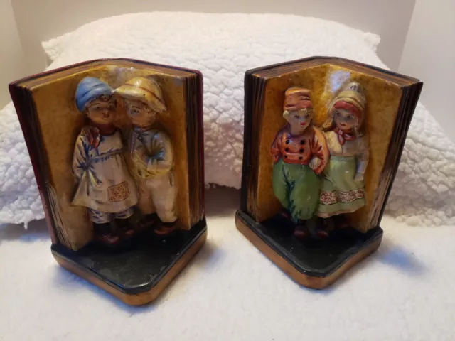 Vintage Chalkware Dutch Figures Bookends