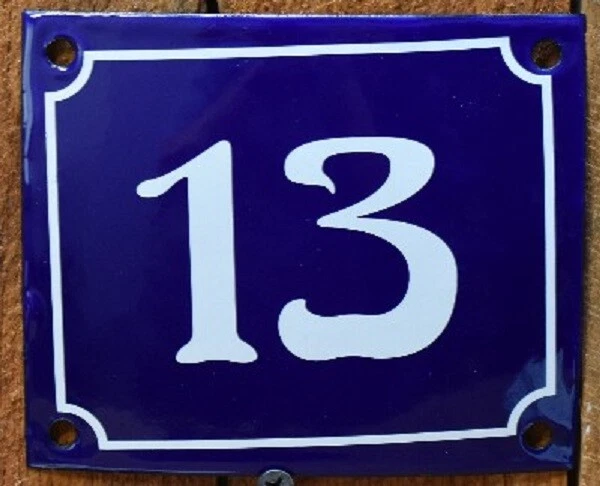 Vintage Style Blue Enamel Porcelain French House Number Door Steel Metal Sign 13