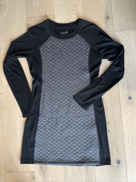 Medium Smartwool Black Gray Merino Wool Diamond Peak Quilted Dress, Pockets EUC