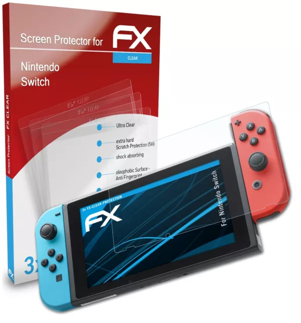 atFoliX 3x Screen Protection Film for Nintendo Switch Screen Protector clear