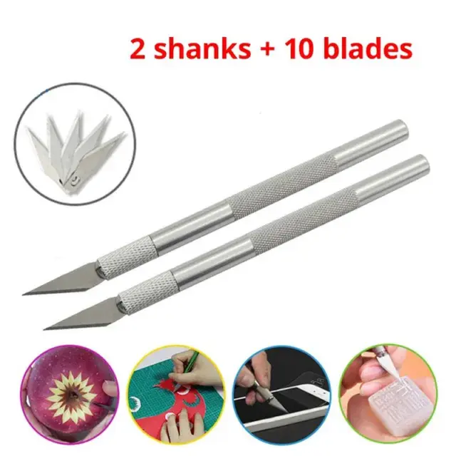 2 Handles 10 Blades Rubber Stamp Carving Knife Cell Phone Film Pen with Handbook