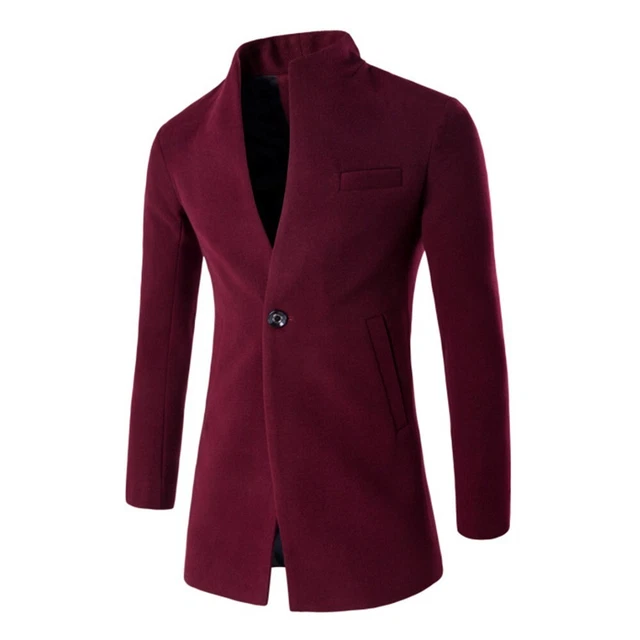 Mens Jacket Outwear Casual Wool-Blend Trench Overcoat Warm,Long Coat Winter