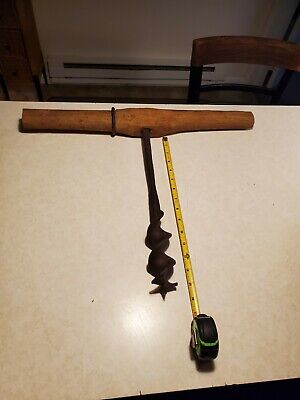 Antique Early 1800s Primitive 2" Wrought Iron T Handle Wood Barn Beam Auger