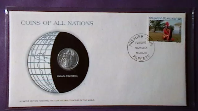 1979 French Polynesia France coin in Postmarked Cover! "Coins of All Nations"!