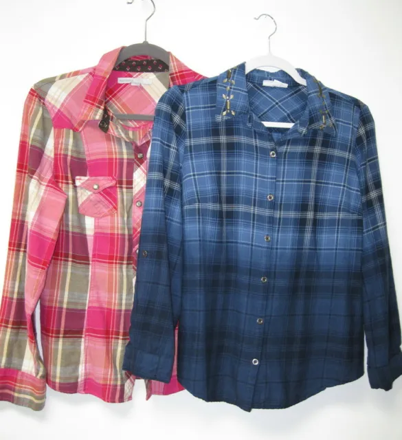Women's size S Shirts Old Navy Pink Plaid Westport Ombre Blue Plaid Button Up S