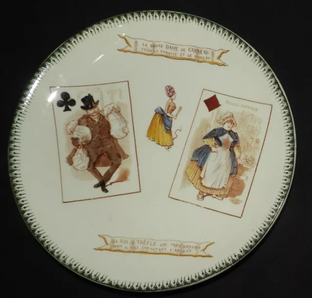 Assiette XIXè CHOISY LE ROI Cartes à jouer (Dame de Carreau et Roi de Trèfle) -F