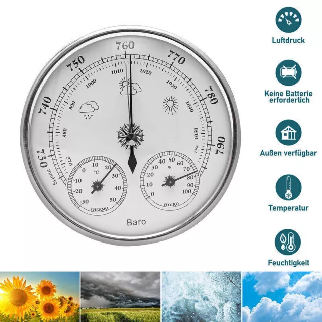 Wetterstation analog Barometer Hygrometer Thermometer Außen Innen