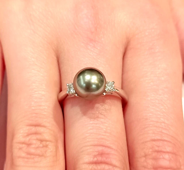 Bague Céramique Noire Et Or Blanc 18K - Sertie De 4 Diamants - Taille 49 - Occasion Avec écrin