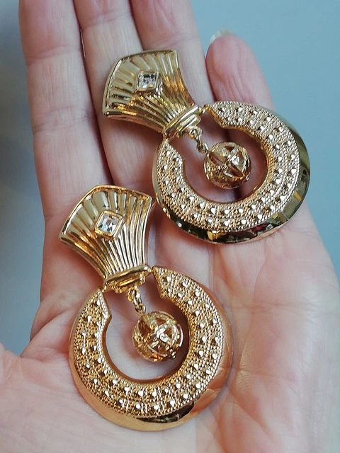 Boucles D'oreilles Vintage Clips LANCOME Motif Soleil - Doré - Diamètre 3.3 Cm