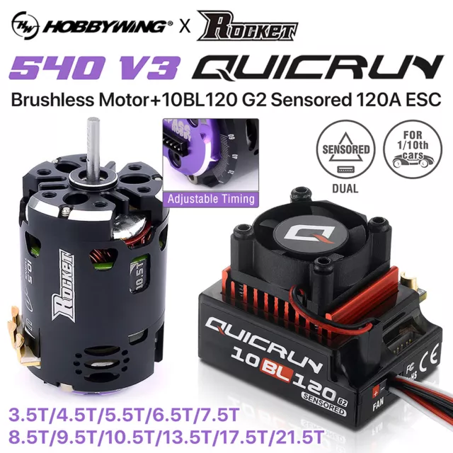 Hobbywing 10BL120 120A ESC 540 V3 Brushless Motor Combo for 1/10 1/12 RC Car