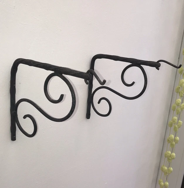 2 French Shelf Brackets Supports Forged twisted iron￼ Black Scrolls 7 x 9 1/2