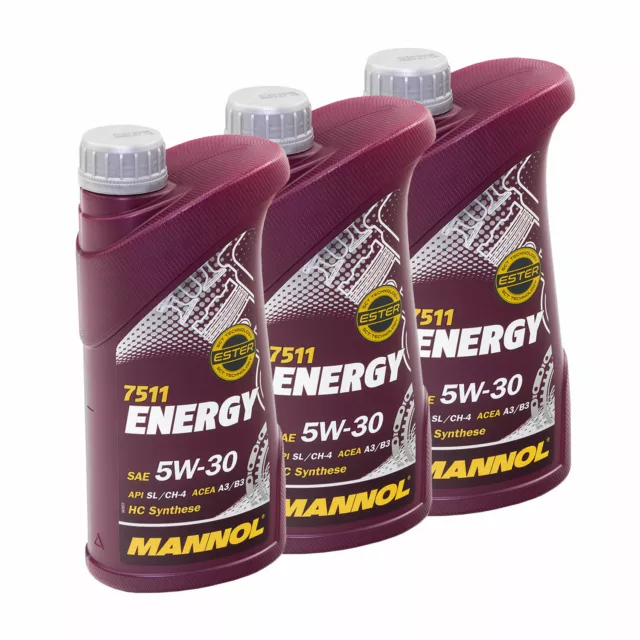 3 (3x1) Litro Mannol SAE 5W-30 Energia Olio Motore VW 502.00/505.00/MB229.3