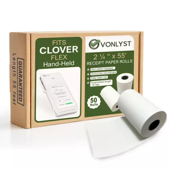 Vonlyst Thermal Paper Roll for Clover Flex Receipt Paper 2 1/4 x 55 (50 rolls)