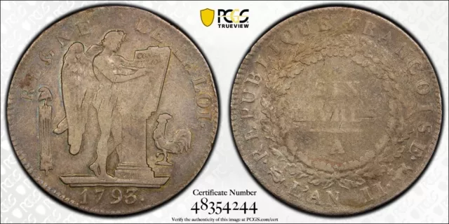 1793 A French Revolution 6 Livres PCGS VF Corrosion Removed