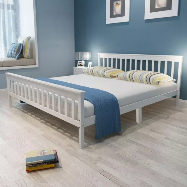 White Bed Frame Pine Wooden Wood  3ft Single 4ft Small double 4ft6 Double Solid 3