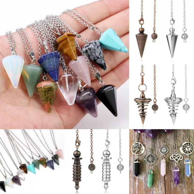 Natural Crystal Pendulum Healing Dowsing Chakra Reiki Amulet Pendant Necklace