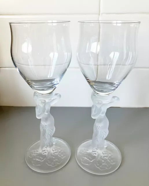 Vintage BAYEL France French ART DECO CRYSTAL WINE GLASSES set of 2 - TOP COND