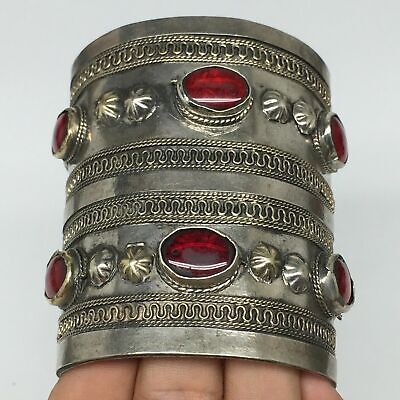 83.2g, Turkmen Bracelet Cuff Old Vintage Tribal Carnelian Inlay,Statement TN540