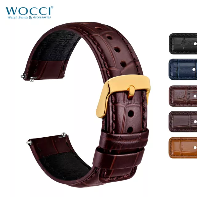 WOCCI Alligator Grain Calfskin Leather Watch Strap 18mm 20mm 22mm 24mm for Men