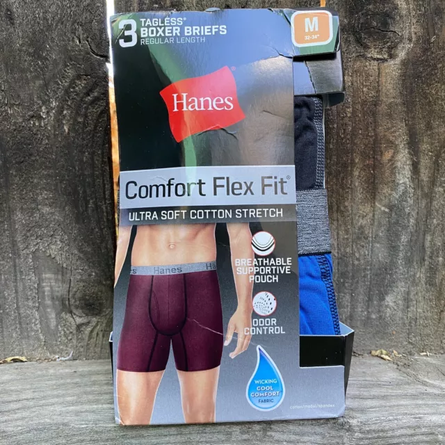 Hanes Men's Medium 3-Pack Comfort Flex Boxer Briefs Ultra Soft Cotton Stretch M