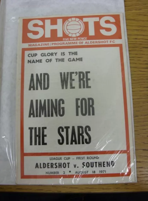 18/08/1971 Aldershot v Southend United [Football League Cup] (crease, Score Note