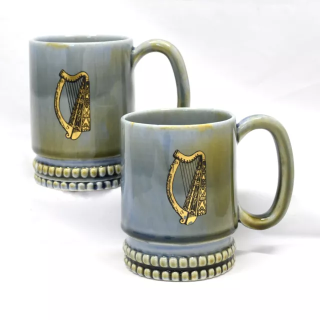 WADE Ireland Coffee Tea Mug Irish Harp Design Green Blue Brown Set of 2