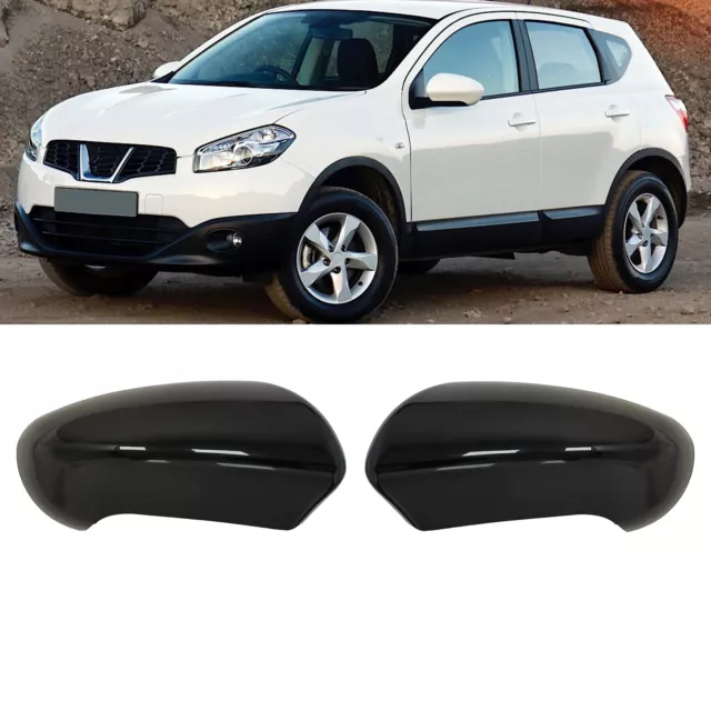 Pair For Nissan Qashqai 2007-2014 J10 Side Wing Mirror Cover Cap Gloss Black