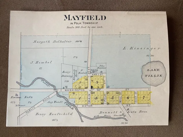 Original 1915 Plat Map Mayfield Wis Town of Polk Jackson Tillie Lake Cedar Creek