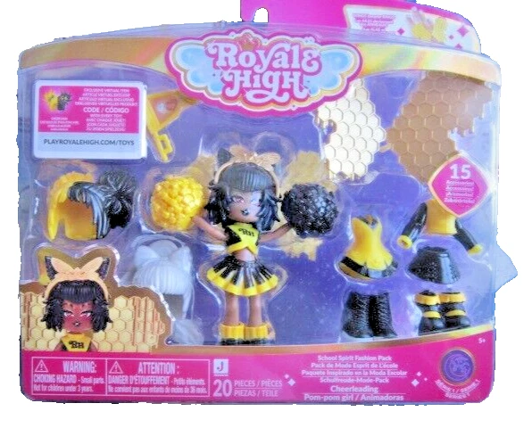 Royale High 3 School Spirit Fashion Pack: Cheerleading - Dark Series 1-1 Figure with 15 Accessories - Wings Become Rings - Virtual Item Code Included - Ages 5+, Black
