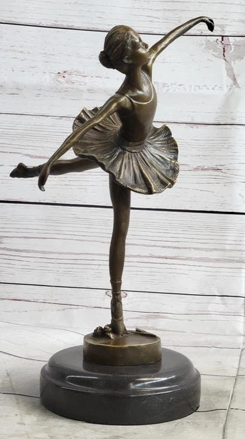 Original Signed Ballerina in Tutu Bronze Sculpture Art Nouveau Deco Figurine Art