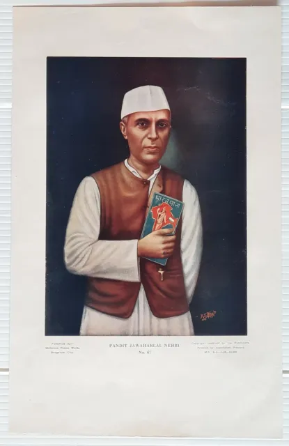 AOP India PANDIT JAWAHARLAL NEHRU & BHARAT MATA 9.25" x 14.5" 1948 poster