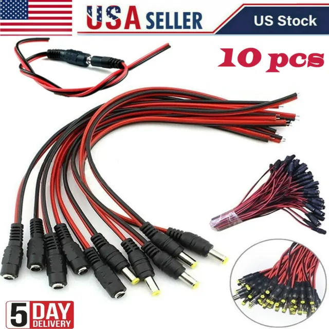 DC Power Pigtail Cable Wire Plug 18AWG 2.1mm x 5.5mm 12V 5A Male & Female Lot