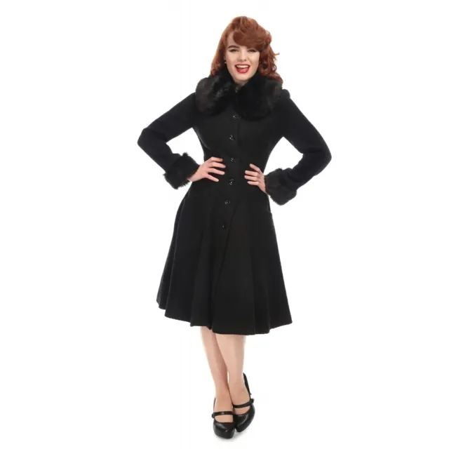 Alice swing cappotto nero ruota  50' SMALL Collectif collo polsini neri pelo eco