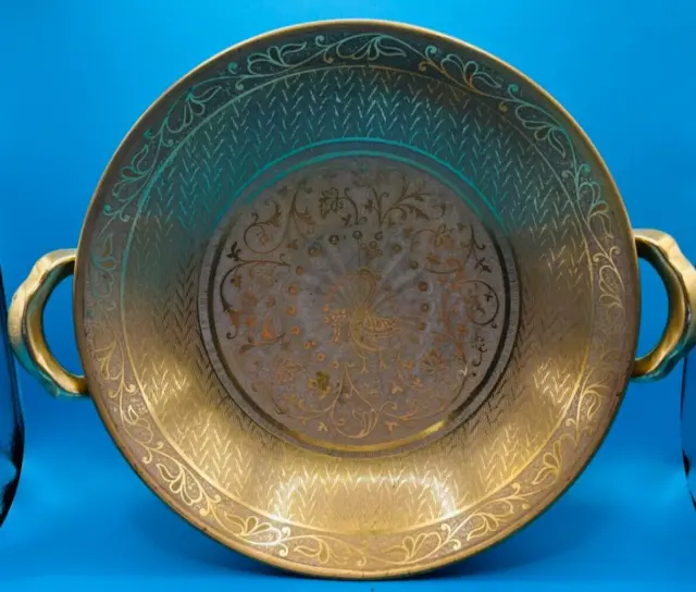 Vintage Art Nouveau PICKARD Etched China Gold handled bowl - peacock design USA