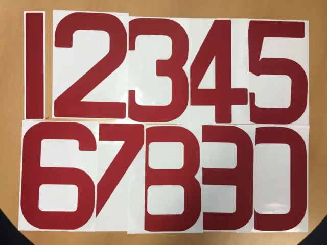 Sail Numbers 300mm High in Red Self Adhesive ( Number 1 2 3 4 5 6 7 8 9 0 )