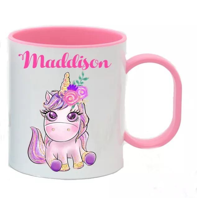 Personalised Unicorn Cup Kids Children Girl Plastic Mug Birthday Christmas Gift