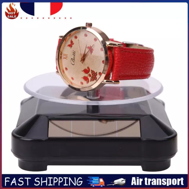 New Solar Showcase 360 Turntable Rotating Jewelry Watch Ring Display Stand FR