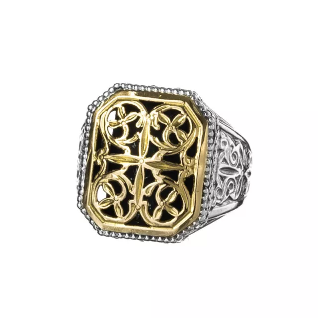 Gerochristo 2330N ~ Solid Gold & Silver Medieval Byzantine Chevalier Ring