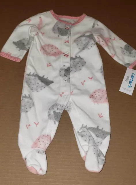 Carters Baby Girl Pink White Hedgehog Fleece Sleeper - Infant Size 3 Months -New