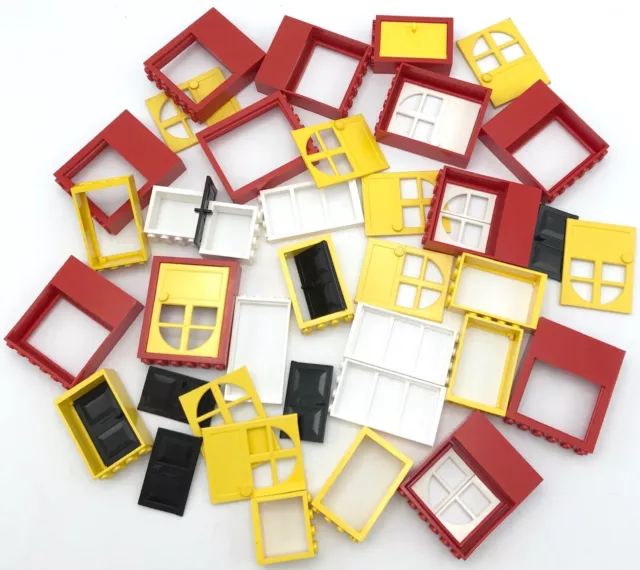 Lego Grande Lote De Rojo Y Amarillo Windows Y Puertas Ciudad Piezas