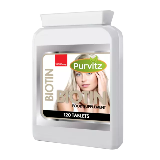 BIOTIN 120 Tablets 10,000mcg Max Strength Improve Hair Skin Nails Purvitz UK