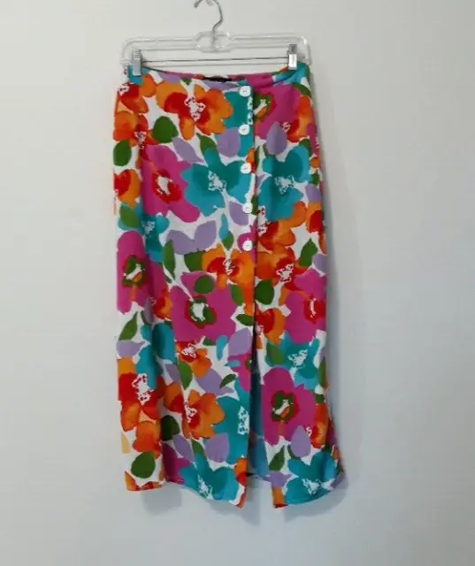 ASOS DESIGN Pencil Skirt Colorful Tropical Floral Buttons Slit Size 8