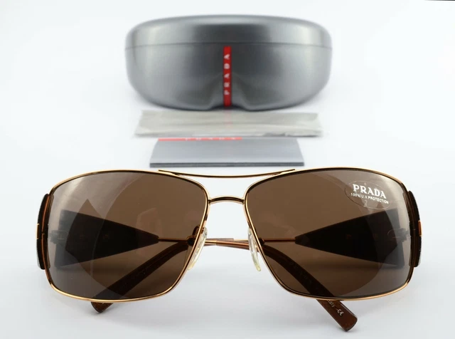 PRADA SUNGLASSES SPR 55H 7JY BC1 63 12 120 Square Wrap Gold Brown