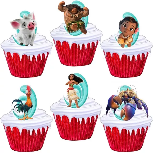 Moana Stand Up Cup Cake Toppers Edible Birthday Party Decorations