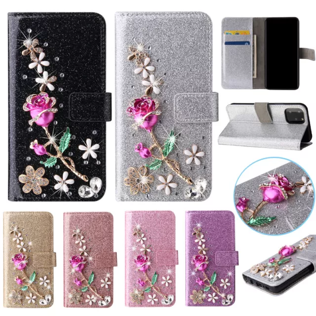 For Huawei P 20 40 30 Pro Mate 20 10 3D Rose Bling Leader HandyHülle Wallet Case