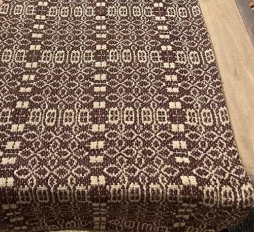 New Primitive Chocolate Brown Tan COVERLET TABLE SQUARE Woven Tablecloth 34"