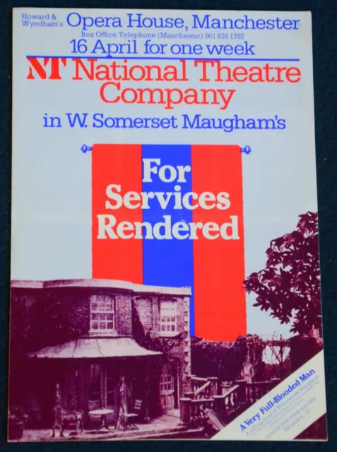 1978 Theatre Flyer FOR SERVICES RENDERED  Manchester Opera House Alison Fiske