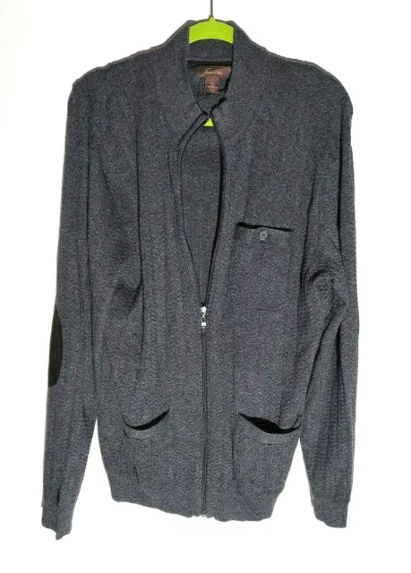 Tasso Elba Big & Tall Mens Grey Zip Front Cardigan Cotton Knit Sweater Size LT