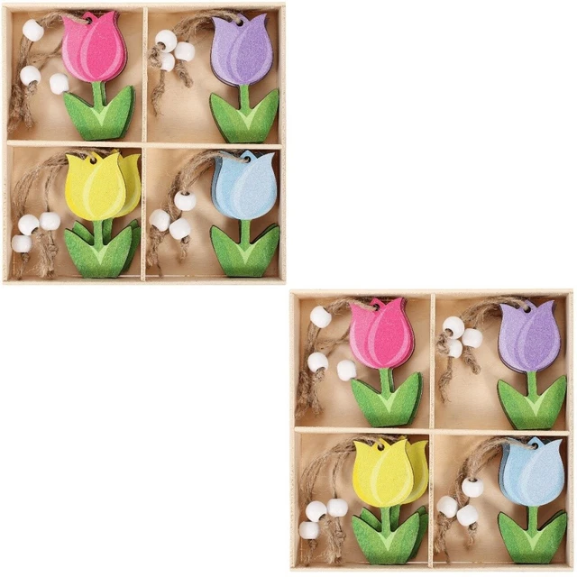 2 scatole Pendiali per ritagli di tulipano in legno Pendenti a forma di fiore